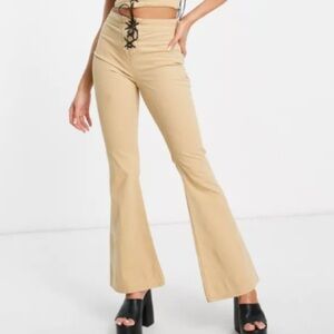 ASOS DESIGN BOHO lace up detail flare pants in stone-...sz 6/Med